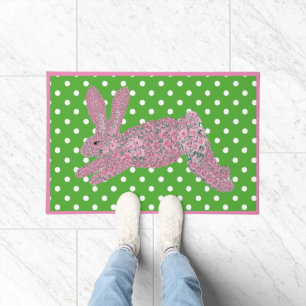 Easter Pink Roses Bunny Rabbit  Doormat