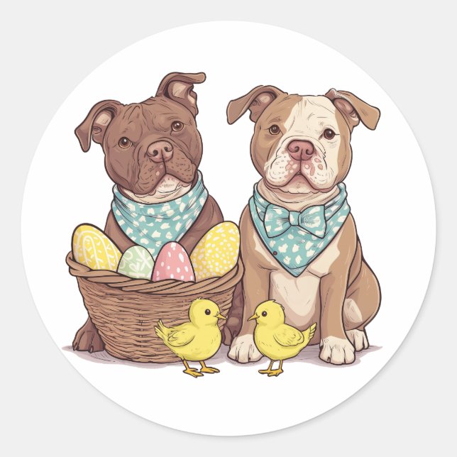 Easter Pit Bull Dogs Classic Round Sticker (Front)