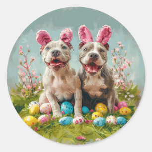Easter Pit Bull Dogs Classic Round Sticker