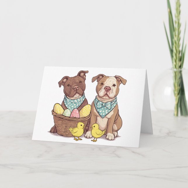 Easter Pit Bull Dogs Holiday Card (Front)