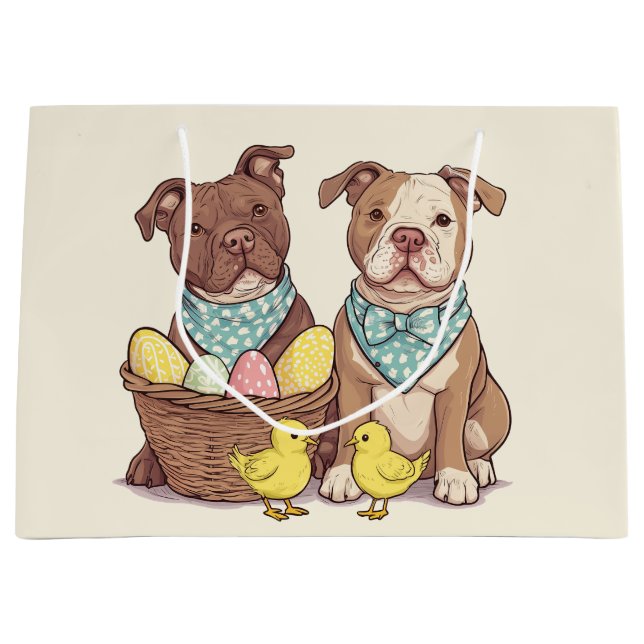 Easter Pit Bull Dogs Large Gift Bag (Front)