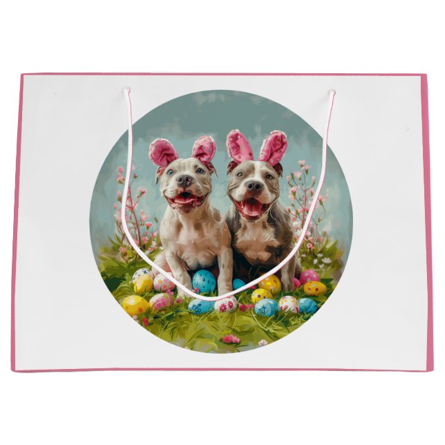Easter Pit Bull Dogs Large Gift Bag (Front)