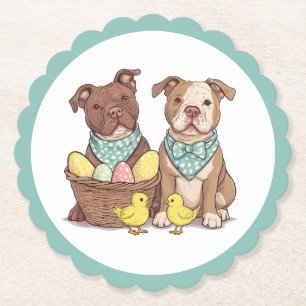 Easter Pit Bull Dogs Paper Coaster