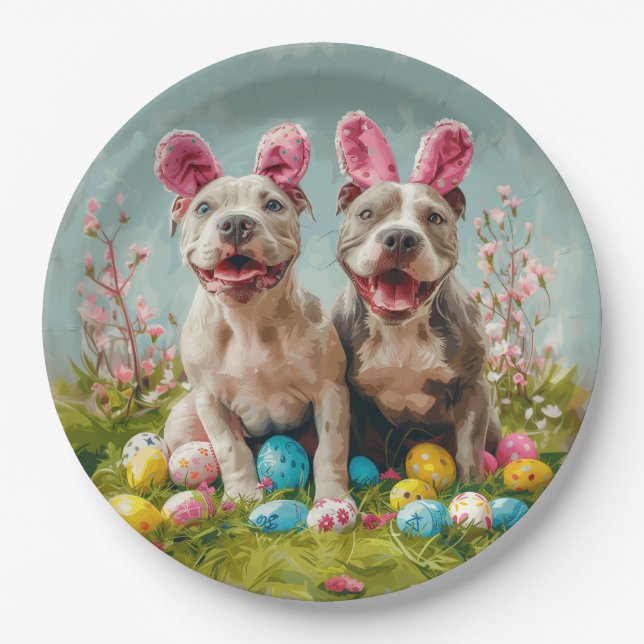 Easter Pit Bull Dogs Paper Plate (Front)