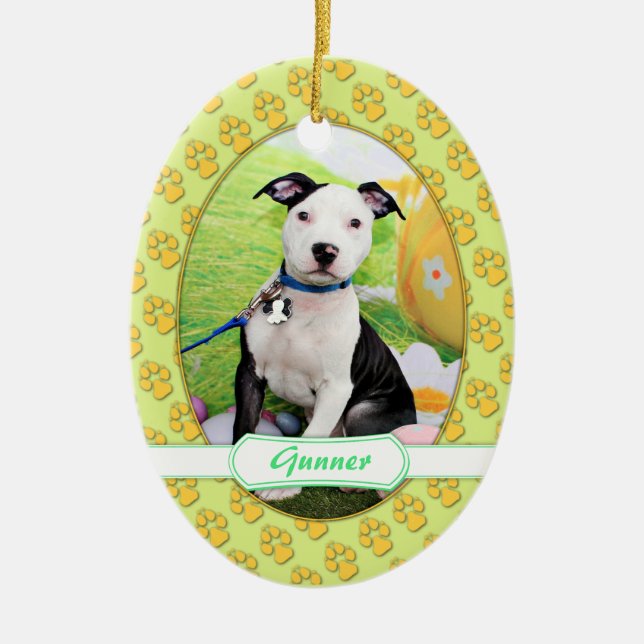 Easter - Pitbull  - Gunner Ceramic Tree Decoration (Front)