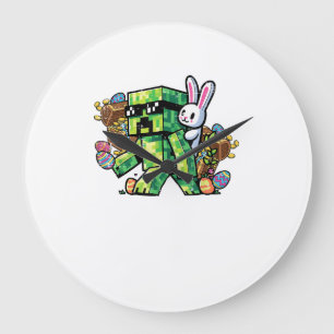 Easter Pixel Gamer Bunny Gaming Toddler Boys Kids  Large Clock