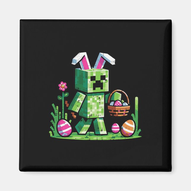 Easter Pixel Gaming Bunny Egg Hunting Boys Kids Yo Magnet (Front)