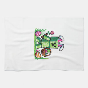 Easter Pixel Gaming Bunny Egg Hunting Boys Kids Yo Tea Towel