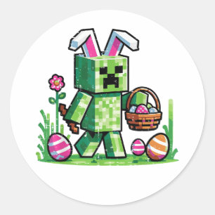 Easter Pixel Gaming Bunny Egg Hunting Classic Round Sticker