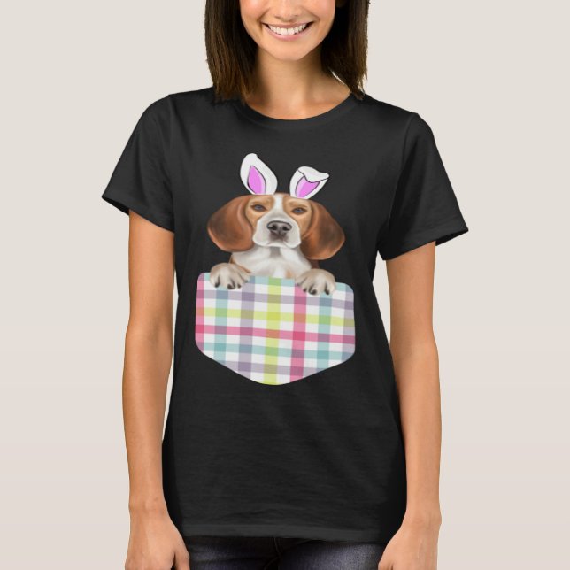 Easter Plaid Beagle Bunny Dog In Pocket T-Shirt (Front)