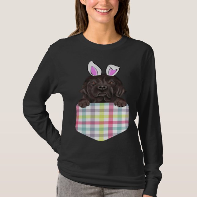 Easter Plaid Newfoundland Bunny Dog In Pocket T-Shirt (Front)