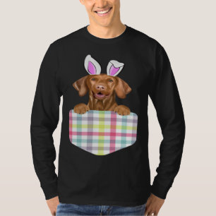 Easter Plaid Vizsla Bunny Dog In Pocket T-Shirt