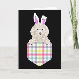 Easter Plaid White Poodle Bunny Dog In Pocket  Card