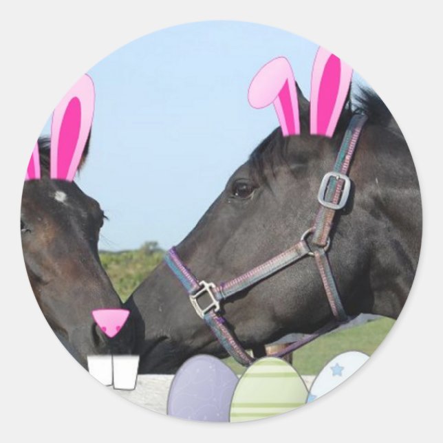 Easter Pony and Horse Classic Round Sticker (Front)