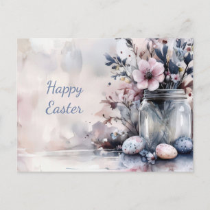 Easter Postcard with Easter Eggs and Flowers