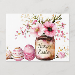 Easter Postcard with Easter Eggs and Flowers
