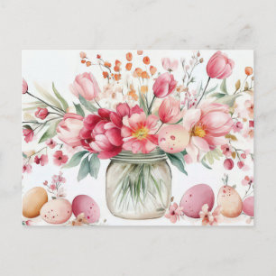 Easter Postcard with Easter Eggs and Flowers