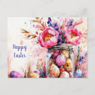Easter Postcard with Easter Eggs and Flowers