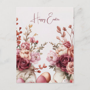 Easter Postcard with Easter Eggs and Flowers