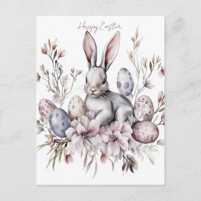 Easter Postcard with Easter Eggs and Flowers (Front)