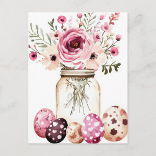 Easter Postcard with Easter Eggs and Flowers