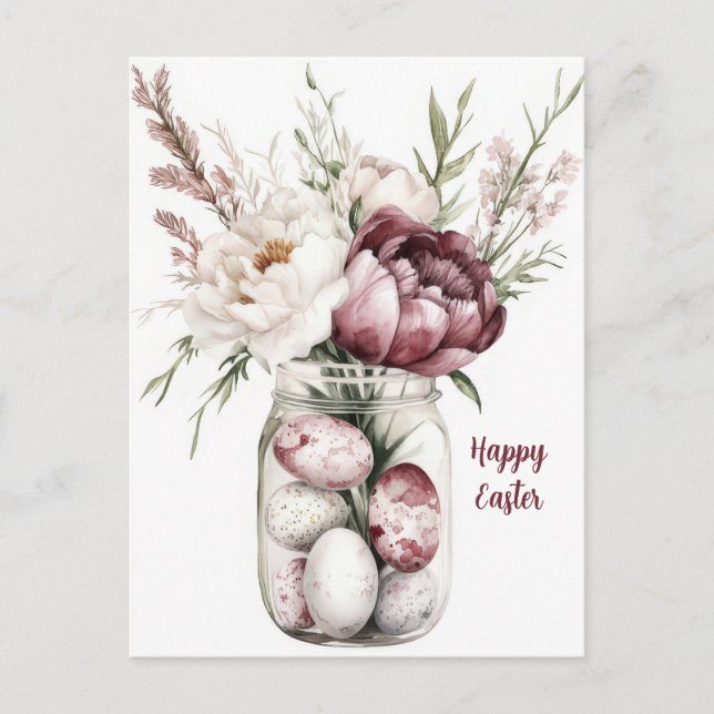 Easter Postcard with Easter Eggs and Flowers (Front)