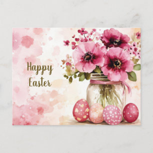 Easter Postcard with Easter Eggs and Flowers