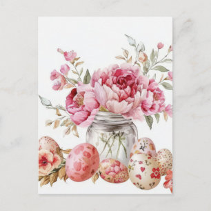 Easter Postcard with Easter Eggs and Flowers