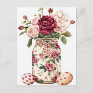 Easter Postcard with Easter Eggs and Flowers