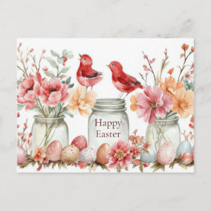 Easter Postcard with Easter Eggs and Flowers
