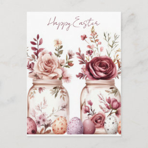 Easter Postcard with Easter Eggs and Flowers