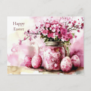 Easter Postcard with Easter Eggs and Flowers