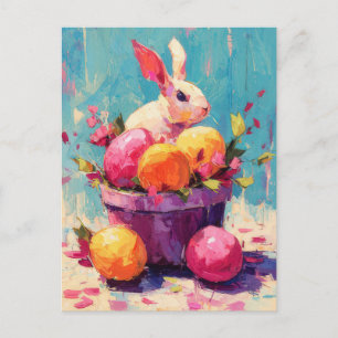 Easter Postcard with Flowers and Easter Bunny