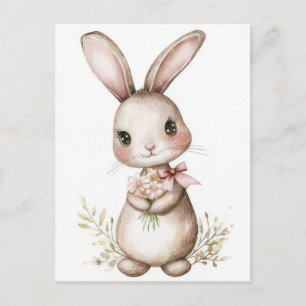 Easter Postcard with Flowers and Easter Bunny