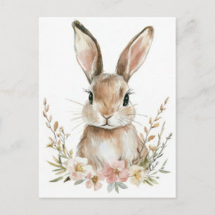 Easter Postcard with Flowers and Easter Bunny