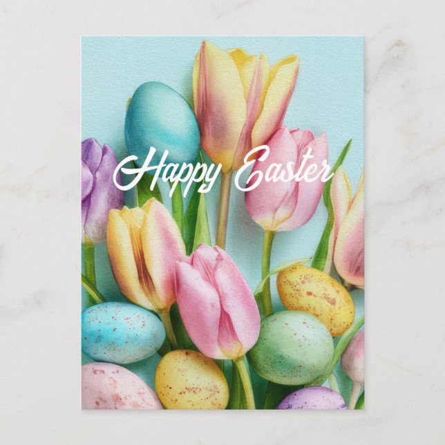 Easter Postcard with Flowers and Easter Eggs (Front)