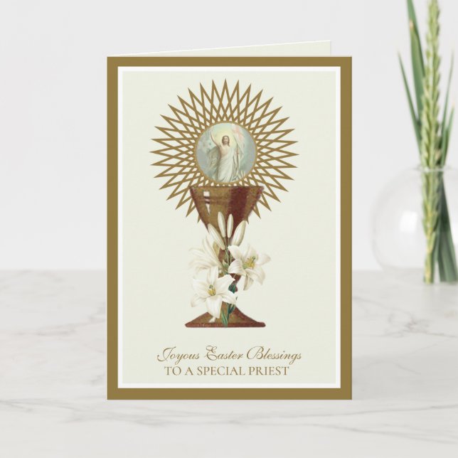 Easter Prayer Catholic Priest Vintage Resurrection Holiday Card (Front)