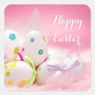 Easter - Pretty Eggs in Pink Square Sticker