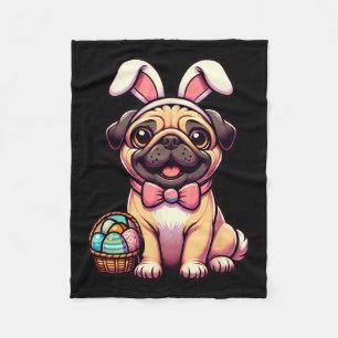 Easter Pug Bunny Ears Eggs Fleece Blanket
