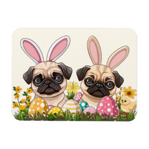 Easter Pug Dogs Bunny Ears Magnet
