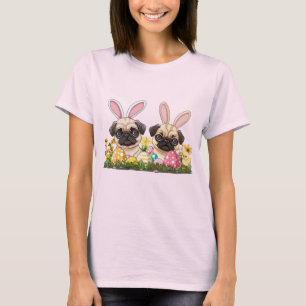 Easter Pug Dogs Bunny Ears T-Shirt
