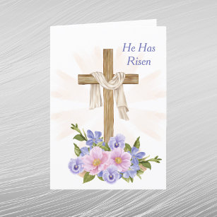 Easter Purple Cross Christian Floral Holiday Card