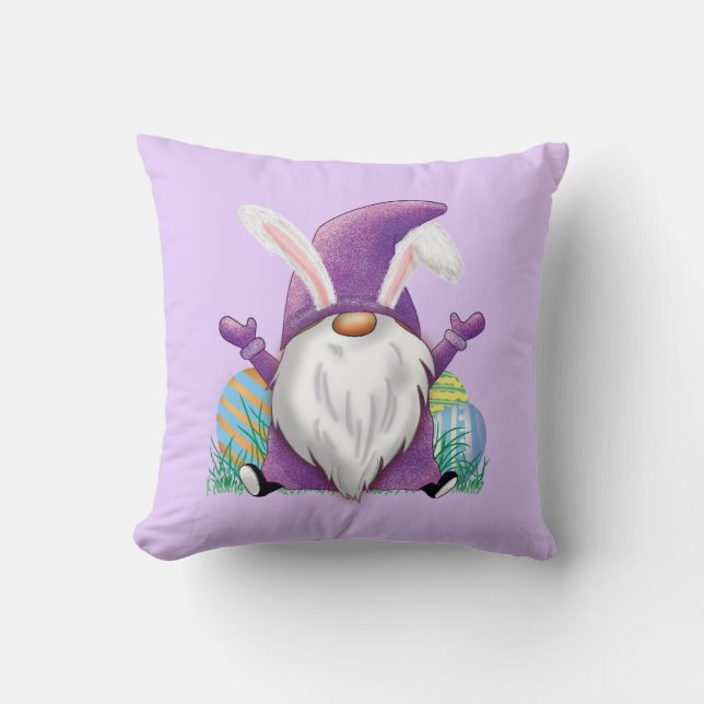 Easter Purple Gnome    Throw Pillow (Front)