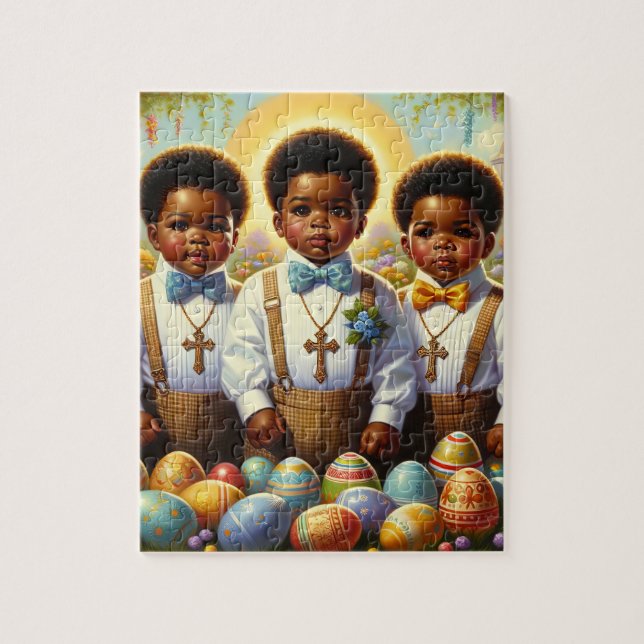 Easter Puzzle Three African American Boys (Vertical)