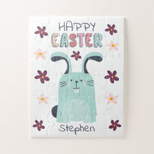 Easter puzzle with bunny and flowers for kids