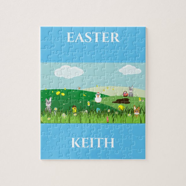 Easter puzzle with personalized name. (Vertical)