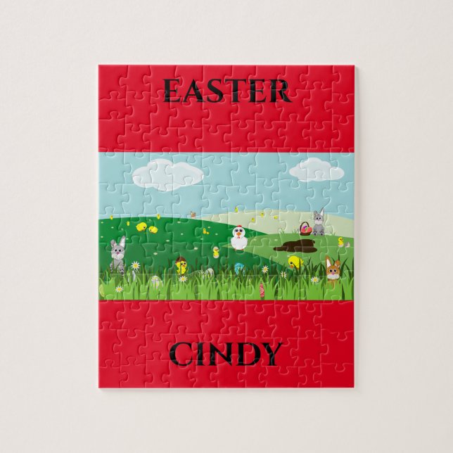 Easter puzzle with personalized name. (Vertical)