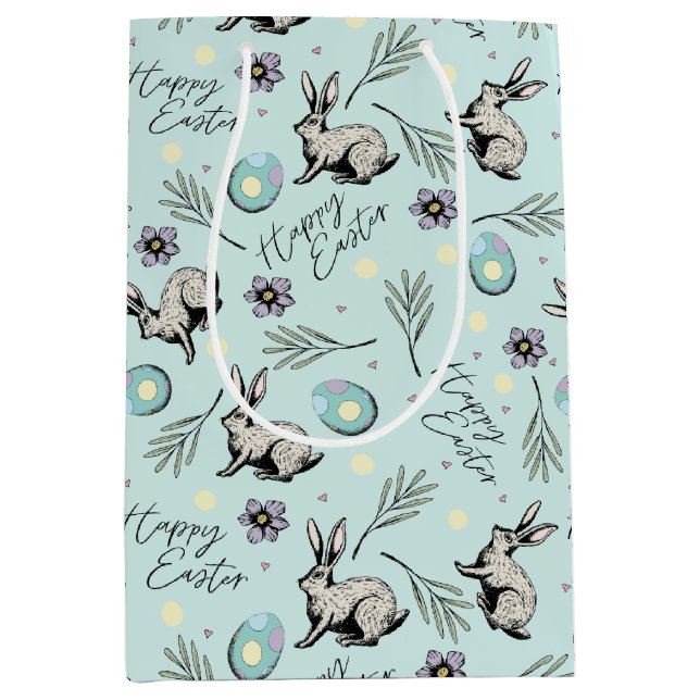 Easter Rabbit and Eggs Blue Medium Gift Bag (Front)