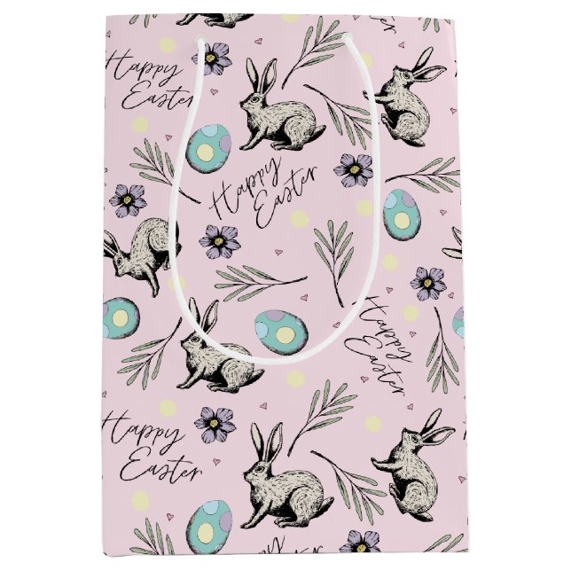 Easter Rabbit and Eggs Pink Medium Gift Bag (Front)