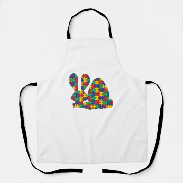Easter Rabbit Autism Awareness Puzzle Piece Autist Apron (Front)